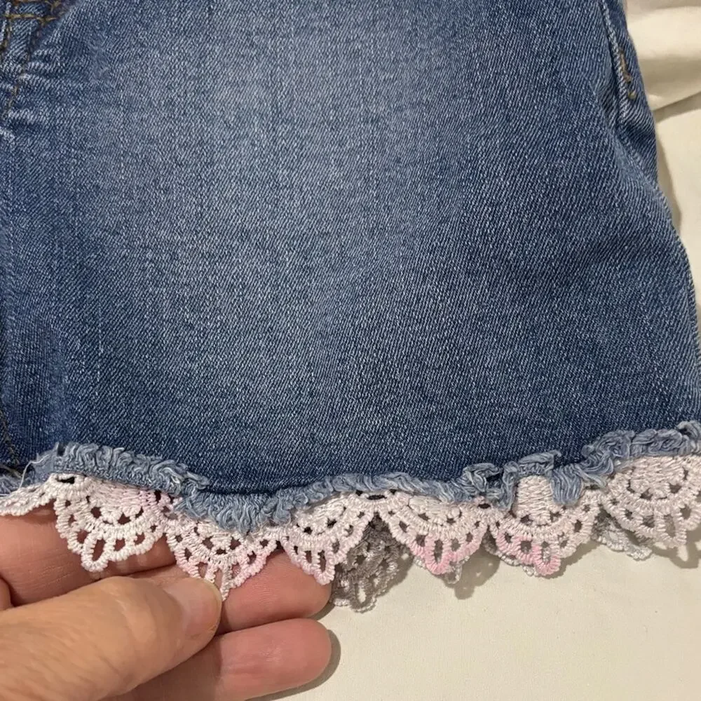 Tommy Bahama 7 Kids Denim Shorts Set lace trim stretch euc